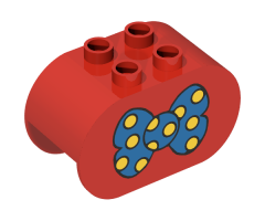 Duplo, Brick 2 x 4 x 2 Rounded Ends with Blue Bow Tie with Yellow Spots Pattern