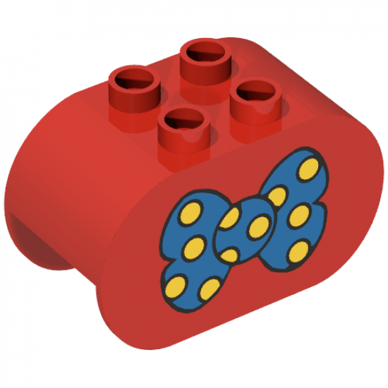 Duplo, Brick 2 x 4 x 2 Rounded Ends with Blue Bow Tie with Yellow Spots Pattern