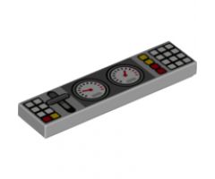Tile 1 x 4 with 2 Gauges, Lever and White, Red and Yellow Buttons Pattern
