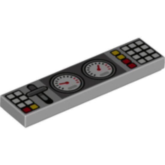 Tile 1 x 4 with 2 Gauges, Lever and White, Red and Yellow Buttons Pattern