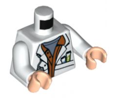 Torso Lab Coat with Sand Blue Undershirt and Test Tubes and Instrument in Pockets Pattern / White Arms / Light Nougat Hands