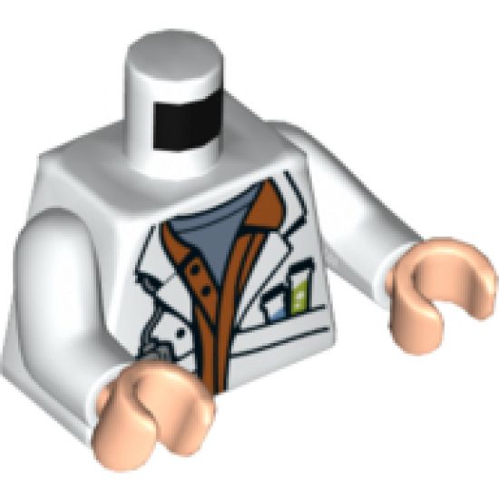 Torso Lab Coat with Sand Blue Undershirt and Test Tubes and Instrument in Pockets Pattern / White Arms / Light Nougat Hands