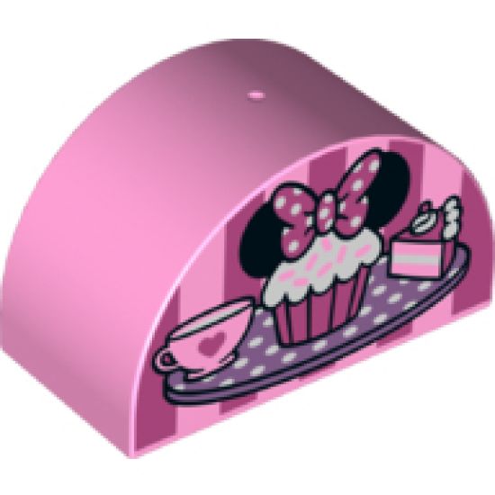 Duplo, Brick 2 x 4 x 2 Curved Top with Cupcake with Mouse Ears Pattern