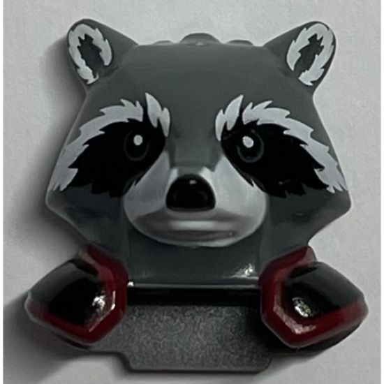 Minifigure, Head, Modified Raccoon with Dark Red and Black Shoulder Pads Pattern (Rocket)