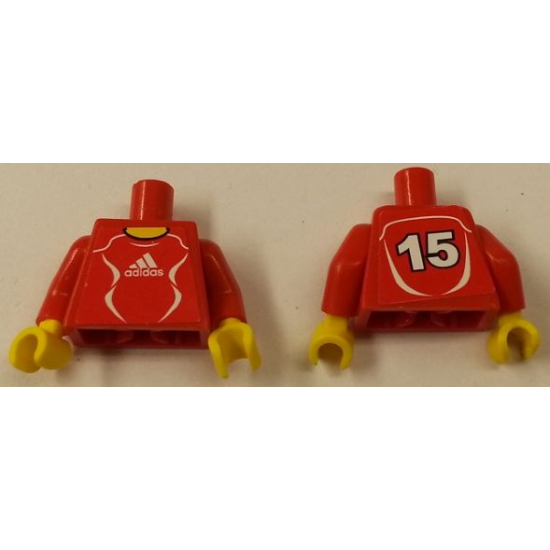 Torso Soccer Adidas Logo, Red and White No. 15 Pattern (Stickers) / Red Arms / Yellow Hands
