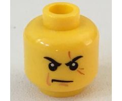 Minifigure, Head Male Stern Black Eyebrows, White Pupils, Frown, Scar Across Left Eye, Chin Dimple Pattern - Hollow Stud