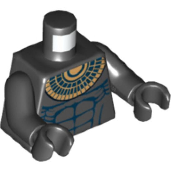 Torso Pharaoh's Quest Bare Chest with Muscles Outline and Gold Necklace Pattern (Anubis Guard) / Black Arms / Black Hands