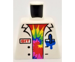Torso Lab Coat with Blue Pen and Ink Stain, Red 'GIT' over Shirt with Rainbow Swirl Pattern