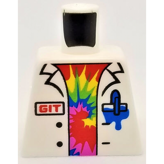 Torso Lab Coat with Blue Pen and Ink Stain, Red 'GIT' over Shirt with Rainbow Swirl Pattern