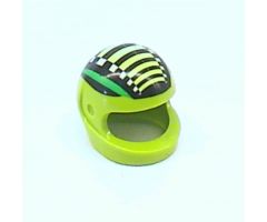 Minifigure, Headgear Helmet Motorcycle (Standard) with Green Stripes, Black Bars, and White Checkered Stripe Pattern