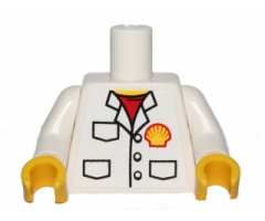 Torso Shirt with Pockets, Buttons, Red Undershirt and Shell Logo Pattern (Sticker) / White Arms / Yellow Hands