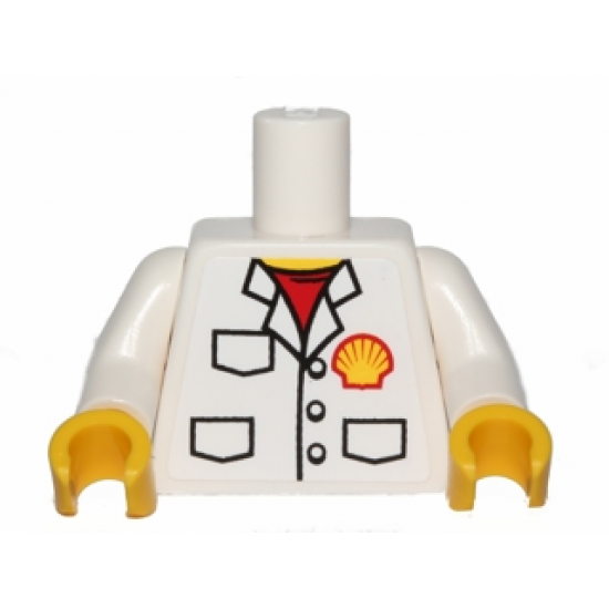Torso Shirt with Pockets, Buttons, Red Undershirt and Shell Logo Pattern (Sticker) / White Arms / Yellow Hands