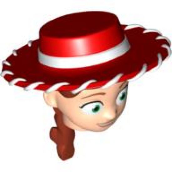 Minifigure, Head, Modified Female with Red Hat and Ponytail Pattern (Jessie)