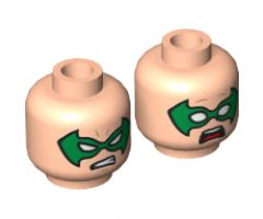 Minifigure, Head Dual Sided Male Green Eye Mask with Eye Holes, Determined / Scared Pattern (Robin) - Hollow Stud