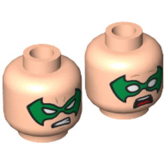 Minifigure, Head Dual Sided Male Green Eye Mask with Eye Holes, Determined / Scared Pattern (Robin) - Hollow Stud