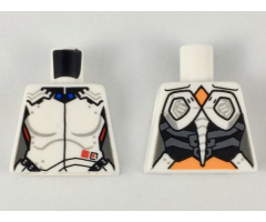 Torso Female Bodysuit, Black Center Seam and Collar, Blue Squares at Neck, Red Squares by Belt Pattern