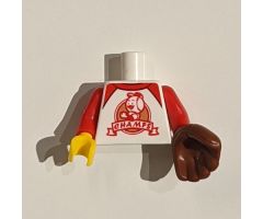 Torso T-Shirt with Red Trim and 'CHAMPS' Logo Pattern (BAM) / Red Arms / Yellow Hand Right / Reddish Brown Baseball Glove Left