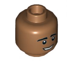 Minifigure, Head Dual Sided Black Eyebrows, White Pupils with Open Mouth Smile / Worried Pattern (Raj Koothrappali) - Hollow Stud