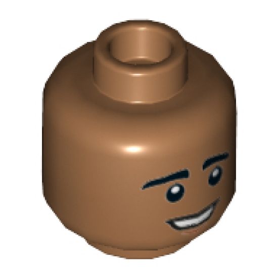 Minifigure, Head Dual Sided Black Eyebrows, White Pupils with Open Mouth Smile / Worried Pattern (Raj Koothrappali) - Hollow Stud