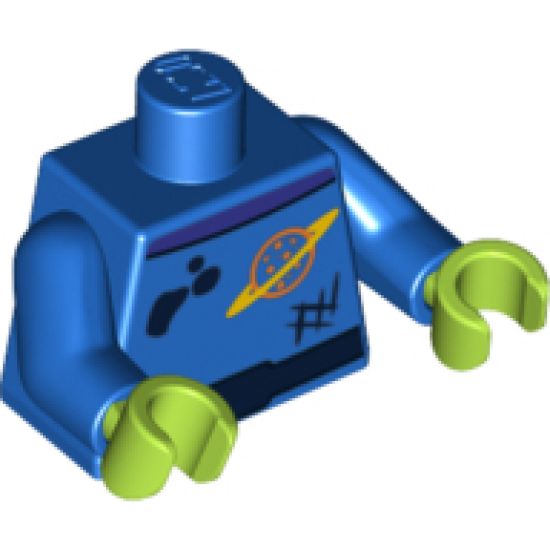 Torso Space Ringed Planet and Black Belt, Dirt Stains Pattern / Blue Arms / Lime Hands