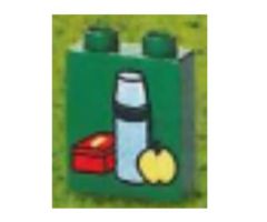 Duplo, Brick 1 x 2 x 2 with Lunch Box, Thermos and Apple Pattern