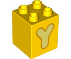 Duplo, Brick 2 x 2 x 2 with Letter Y Bright Light Yellow Pattern