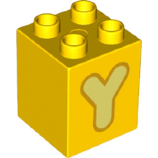 Duplo, Brick 2 x 2 x 2 with Letter Y Bright Light Yellow Pattern