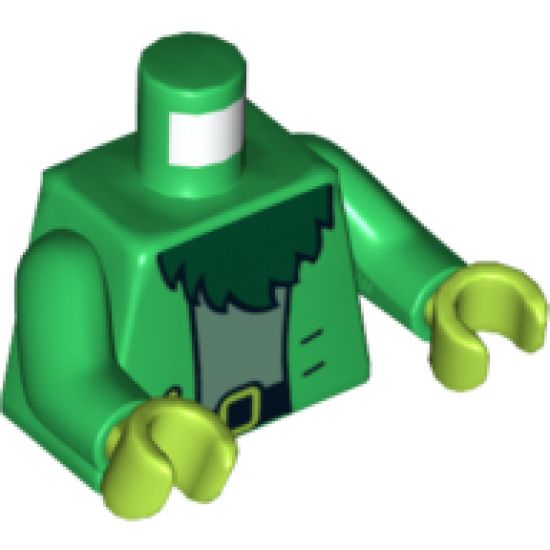 Torso SpongeBob Jacket with Two Buttons over Light Blue Shirt and Dark Green Beard Pattern / Green Arms / Lime Hands