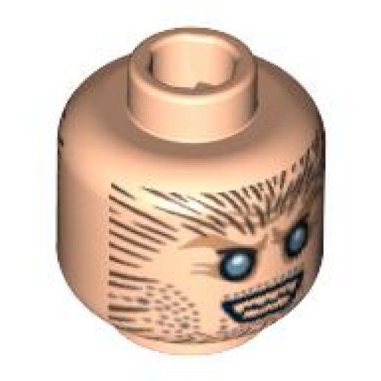 Minifigure, Head Dual Sided HP Werewolf Fur with Pointed Teeth / Closed Mouth Grim Pattern - Blocked Open Stud