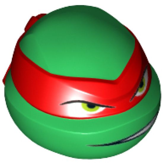 Minifigure, Head, Modified Ninja Turtle with Red Mask and Teeth Showing on One Side Pattern (Raphael)