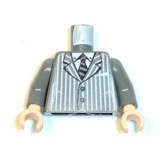 Torso Suit Pinstripe Jacket and Striped Tie Pattern / Dark Bluish Gray Arms / Light Nougat Hands