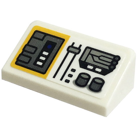 Slope 30 1 x 2 x 2/3 with Yellow and White Control Panel Pattern (Sticker) - Set 75290