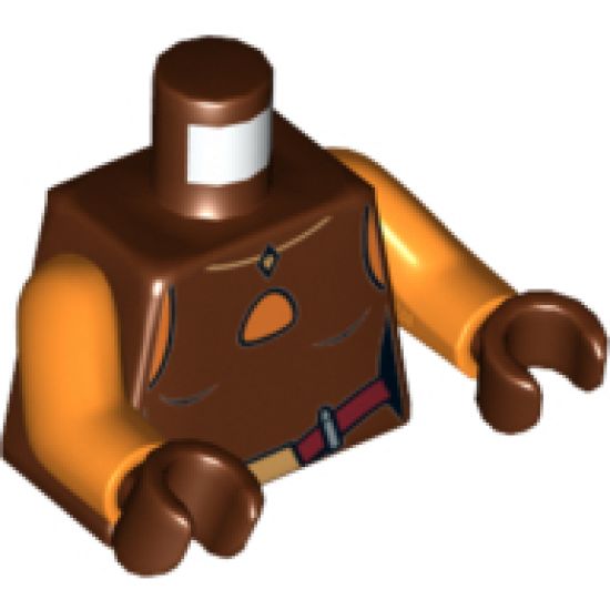 Torso SW Ahsoka Vest Top with Dark Red Belt Pattern / Orange Arms / Reddish Brown Hands