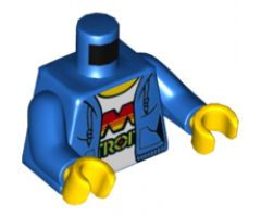 Torso Female Hoodie with Laces and Pockets over White Shirt with M:Tron Logo Pattern / Blue Arms / Yellow Hands