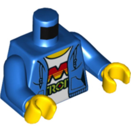 Torso Female Hoodie with Laces and Pockets over White Shirt with M:Tron Logo Pattern / Blue Arms / Yellow Hands