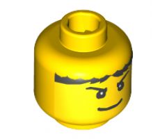 Minifigure, Head Male Pupils, Black Hair, Eyebrows and Wide Smile Pattern (Jayko) - Blocked Open Stud