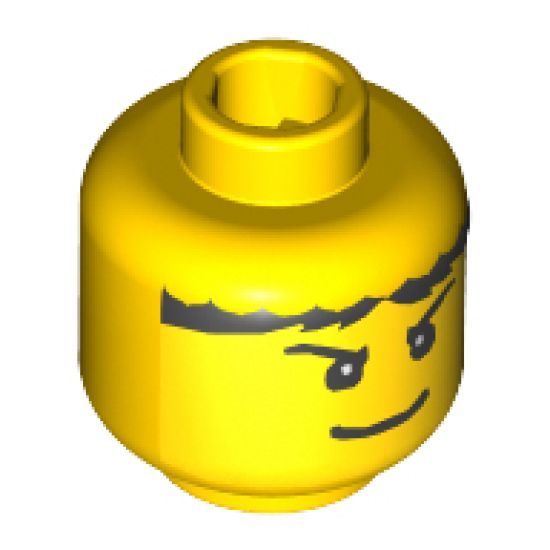 Minifigure, Head Male Pupils, Black Hair, Eyebrows and Wide Smile Pattern (Jayko) - Blocked Open Stud