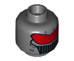 Minifigure, Head Dual Sided Alien with Red Visor, Silver Grate, Unbroken / Broken with Nougat Face Showing Pattern - Hollow Stud
