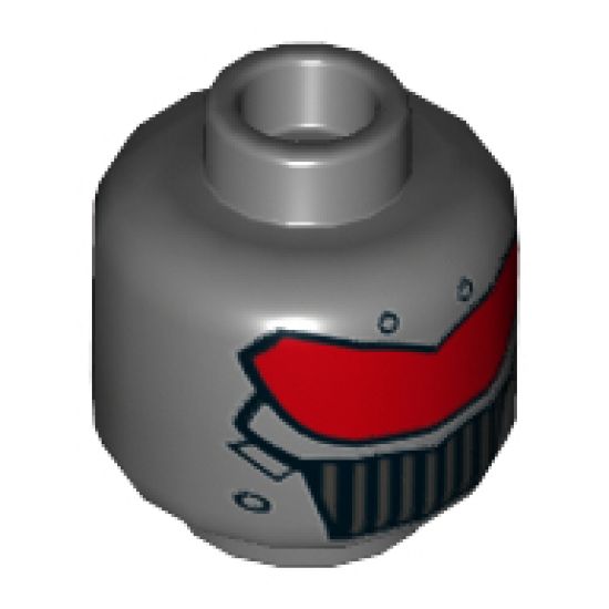 Minifigure, Head Dual Sided Alien with Red Visor, Silver Grate, Unbroken / Broken with Nougat Face Showing Pattern - Hollow Stud