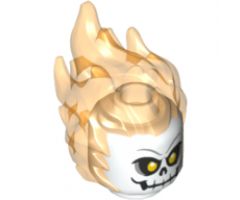 Minifigure, Head, Modified Alien with Trans-Orange Flaming Hair and Skull with Yellow Eyes Pattern