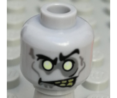 Minifigure, Head Alien with White Eyes and Yellowed Teeth, Angry Pattern (Zombie Groom) - Blocked Open Stud