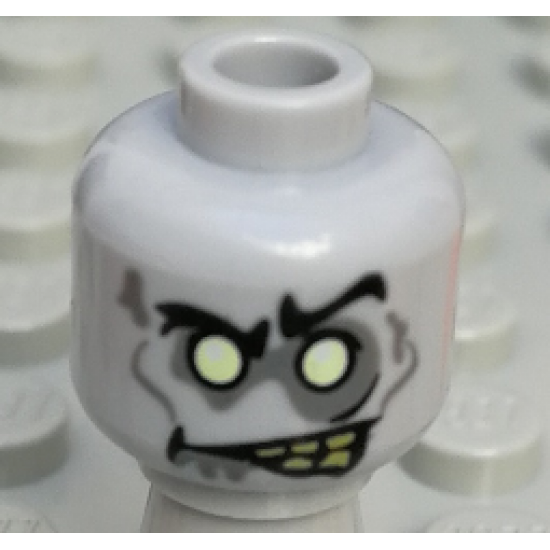 Minifigure, Head Alien with White Eyes and Yellowed Teeth, Angry Pattern (Zombie Groom) - Blocked Open Stud