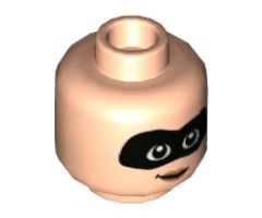Minifigure, Head Dual Sided Female Black Mask, Closed Smile / Concerned Look Pattern (Violet Parr) - Hollow Stud