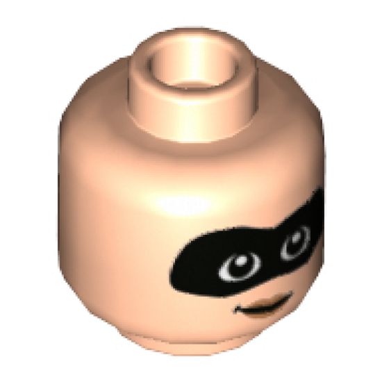 Minifigure, Head Dual Sided Female Black Mask, Closed Smile / Concerned Look Pattern (Violet Parr) - Hollow Stud