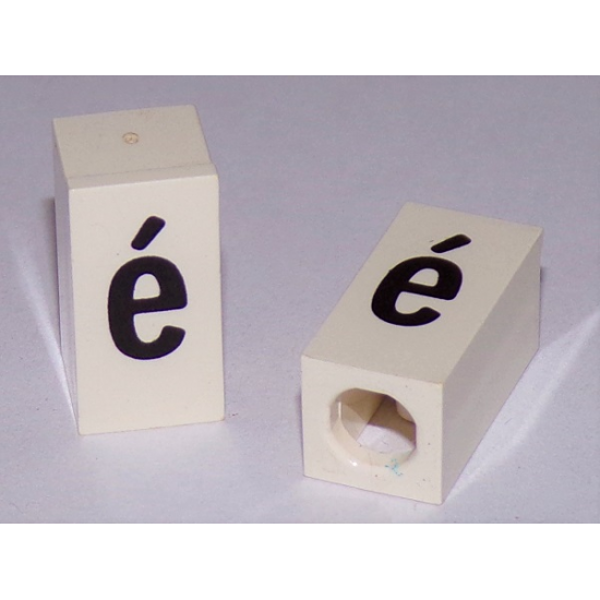 Tile, Modified 1 x 2 x 5/6 with Stud Hole in End and Black 'é' Lower Case Pattern