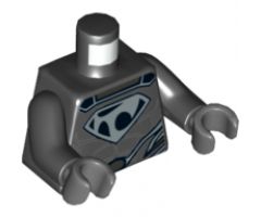 Torso Shirt with Muscles, Tor-An Silver Chest Emblem and Oval Belt Buckle Pattern / Black Arms / Dark Bluish Gray Hands