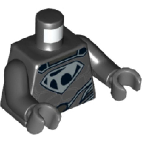 Torso Shirt with Muscles, Tor-An Silver Chest Emblem and Oval Belt Buckle Pattern / Black Arms / Dark Bluish Gray Hands