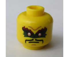 Minifigure, Head Dark Red Eyebrows, Dark Green Eye Paint, Black Moustache Pattern - Hollow Stud