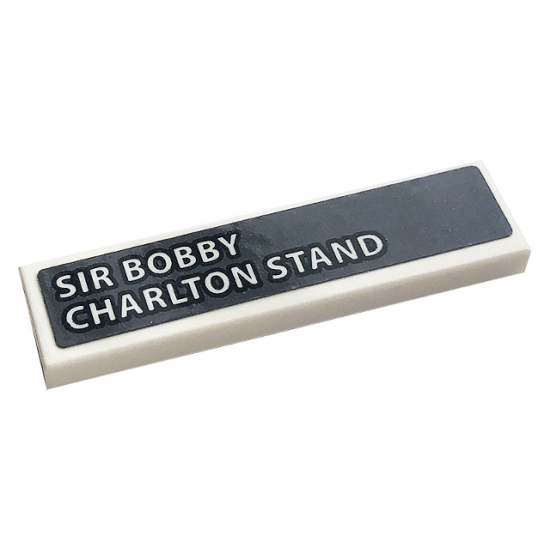 Tile 1 x 4 with White 'SIR BOBBY CHARLTON STAND' on Dark Bluish Gray Background Pattern (Sticker) - Set 10272