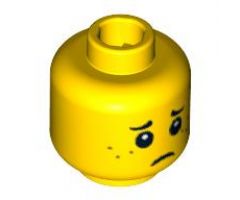 Minifigure, Head Dual Sided Black Eyebrows, Dark Orange Freckles, Smile / Worried Pattern - Blocked Open Stud
